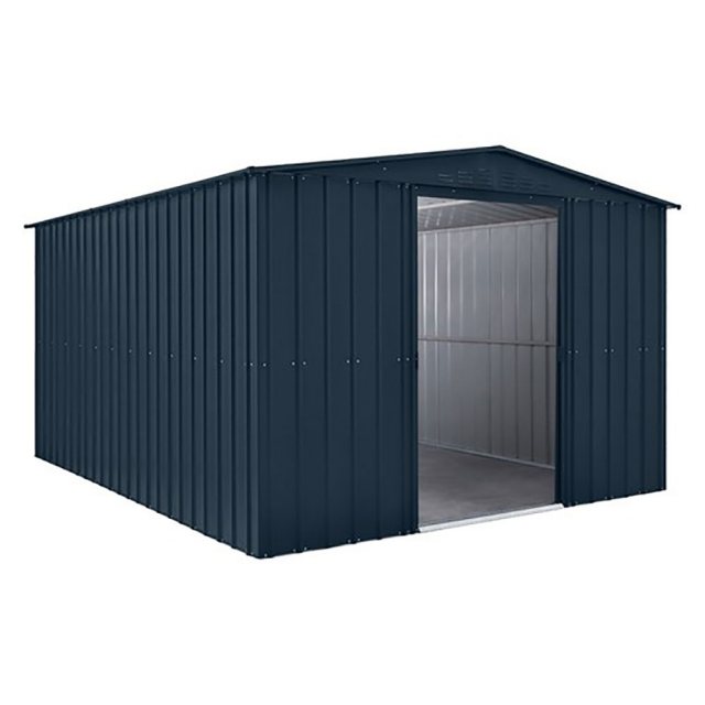 isolated image of the double doors open on the 10x12 Lotus Metal Shed in Anthracite Grey