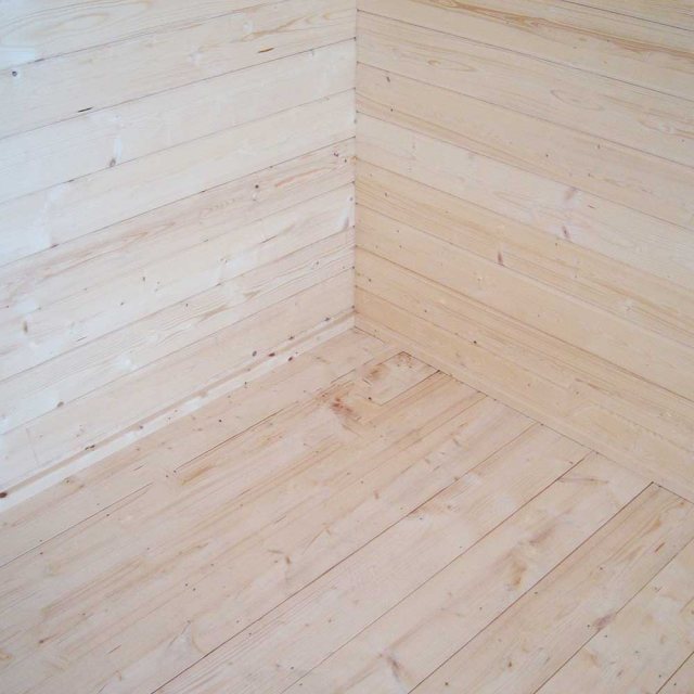 10Gx10 Shire Belgravia Log Cabin - tongue and groove floor and finished with skirting board