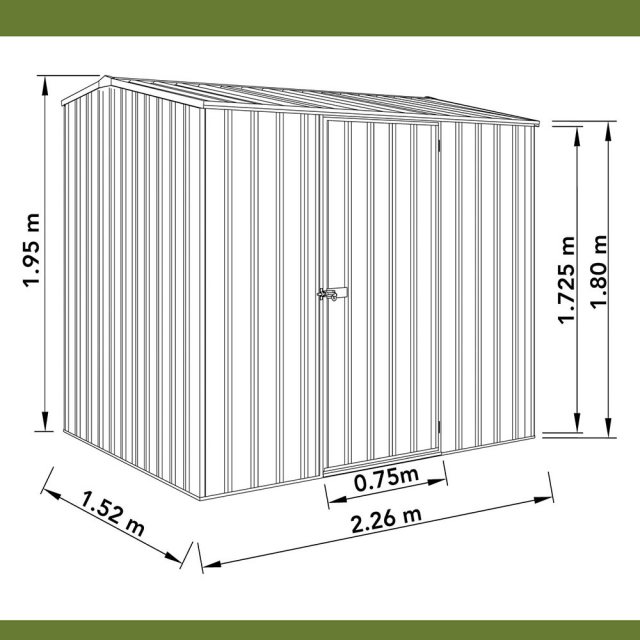 7x5 Mercia Absco Premier Metal Shed in Monument - dimensions