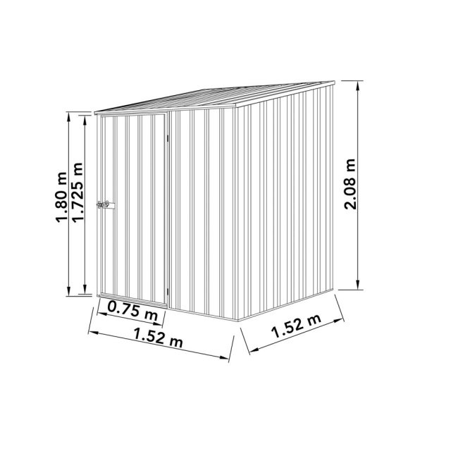 5x5 Mercia Absco Space Saver Pent Metal Shed in Monument - dimensions
