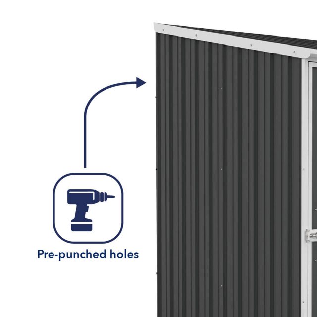 5x5 Mercia Absco Space Saver Pent Metal Shed in Monument - pre-punched holes for easy assembly