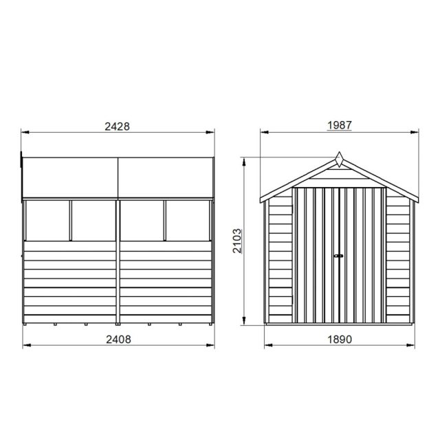 8x6 Forest Overlap Shed with Double Doors - Pressure Treated - Dimensions