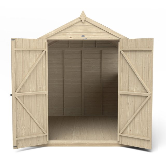8x6 Forest Overlap Shed with Double Doors - Pressure Treated - White Background, Front Shot Doors Op
