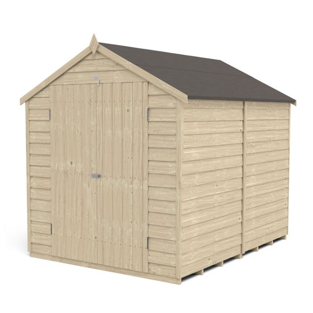8x6 Forest Overlap Apex Shed with Double Doors - Windowless - White Background, Doors Closed