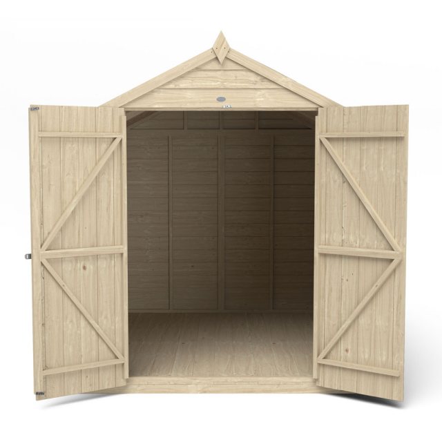 8x6 Forest Overlap Apex Shed with Double Doors - Windowless - Front View, Doors Open
