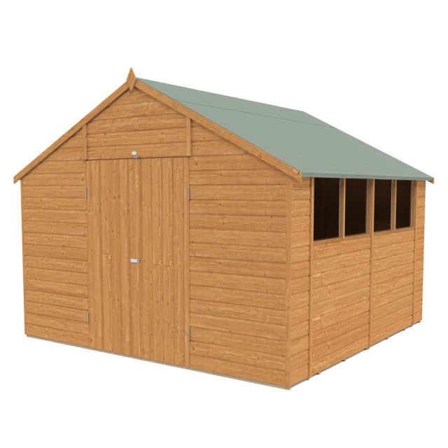 10x10 Forest Shiplap Apex Shed with Double Doors - White Background, Doors Closed