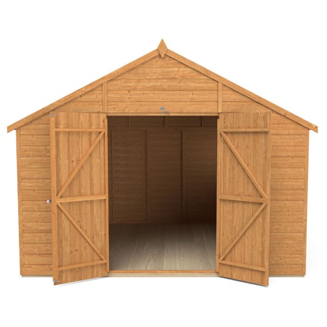 10x10 Forest Shiplap Apex Shed with Double Doors - Front View, Doors Open