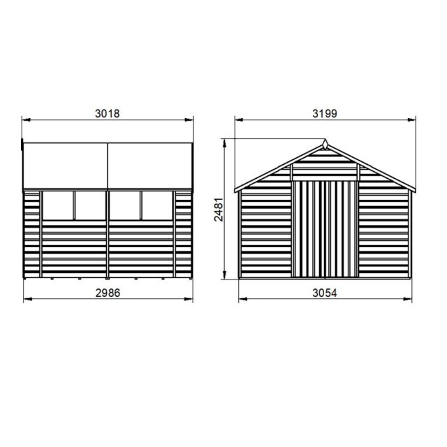 10x10 Forest Shiplap Apex Shed with Double Doors - Dimensions