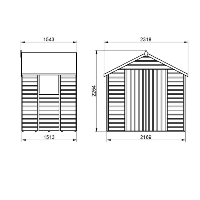 5x7 Forest Shiplap Apex Shed with Double Doors - Dimensions