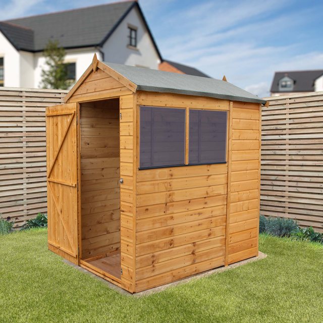 6x4 Mercia Shiplap Apex & Reverse Apex Shed - apex style insitu with door open