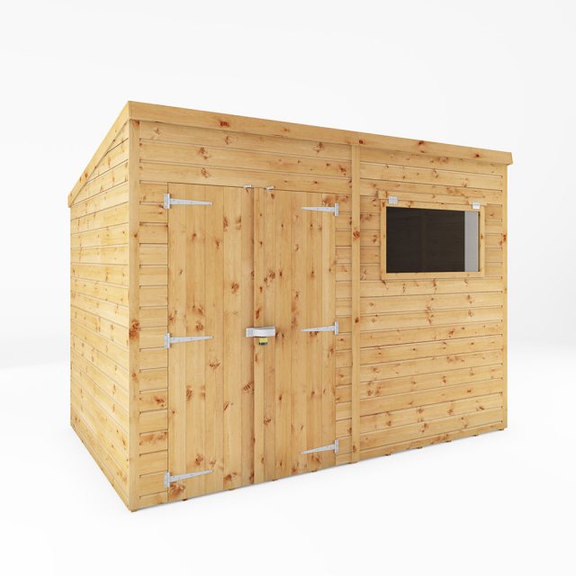 10x8 Mercia Premium Shiplap T&G Pent Shed - isolated with doors closed