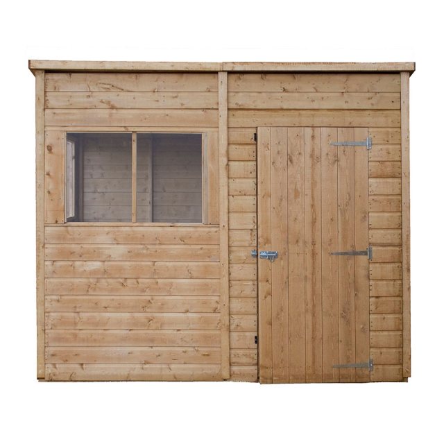 8x4 Mercia Premium Shiplap Pent Shed - isolated with door closed