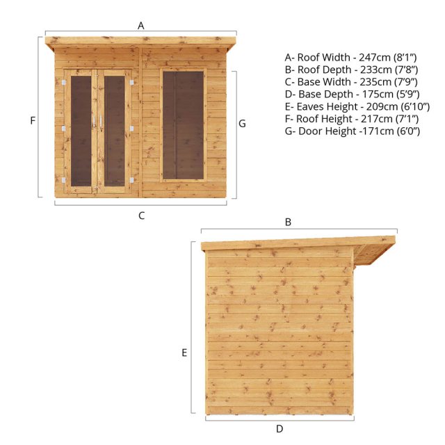 8 x 6 (2.47m x 2.33m) Mercia Maine Summerhouse - Dimensions