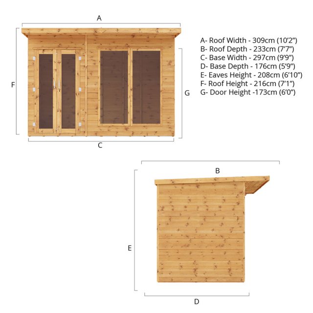 10 x 6 (2.47m x 2.33m) Mercia Maine Summerhouse - Dimensions