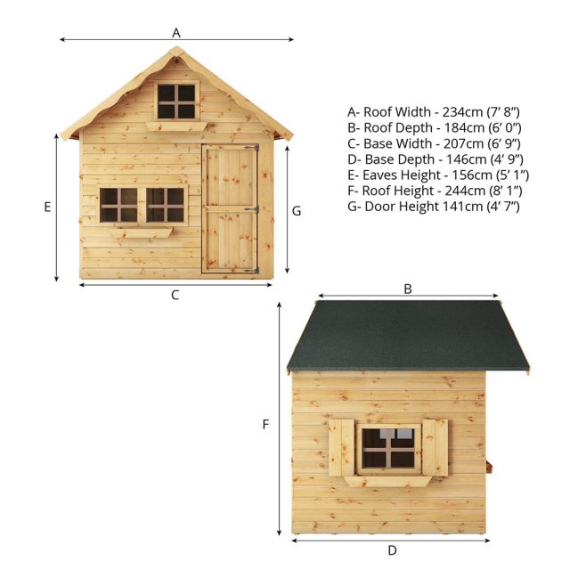 7x5 Mercia Double Story Swiss Cottage Playhouse - Dimensions