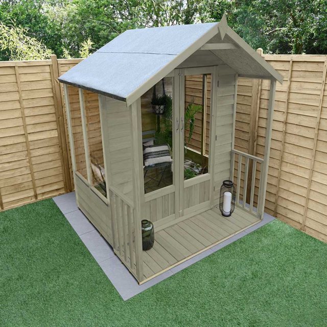 6x6 Forest Oakley Summerhouse with Veranda - Pressure Treated - insit with doors closed