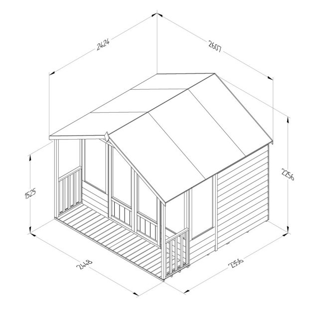 8 x 8 Forest Oakley Summerhouse with Verandah - Pressure Treated - Dimensions