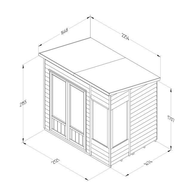 7x5 Forest Oakley Pent Summerhouse - Pressure Treated - dimensions