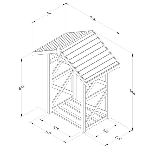 4x3 Forest Medium Wall Apex Log Store - Pressure Treated - dimensions