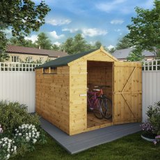 8x6 Mercia Shiplap Apex Security Shed - With Background, Door open