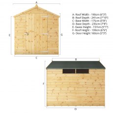 8x6 Mercia Shiplap Apex Security Shed - Dimensions